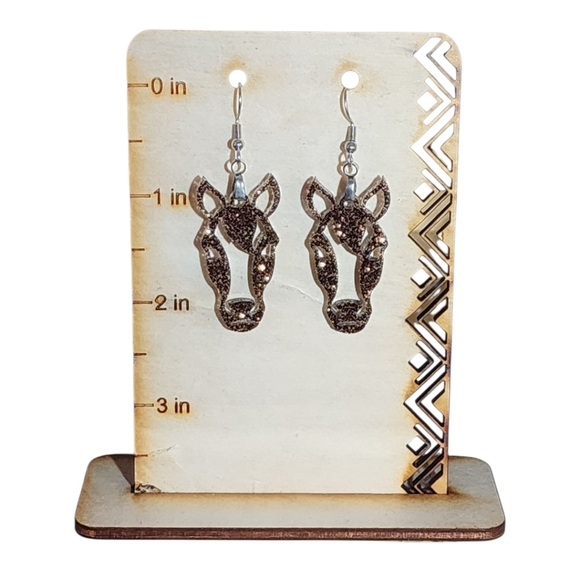 Hand Crafted Jewelry - Glitter Horse Acrylic Drop Earrings